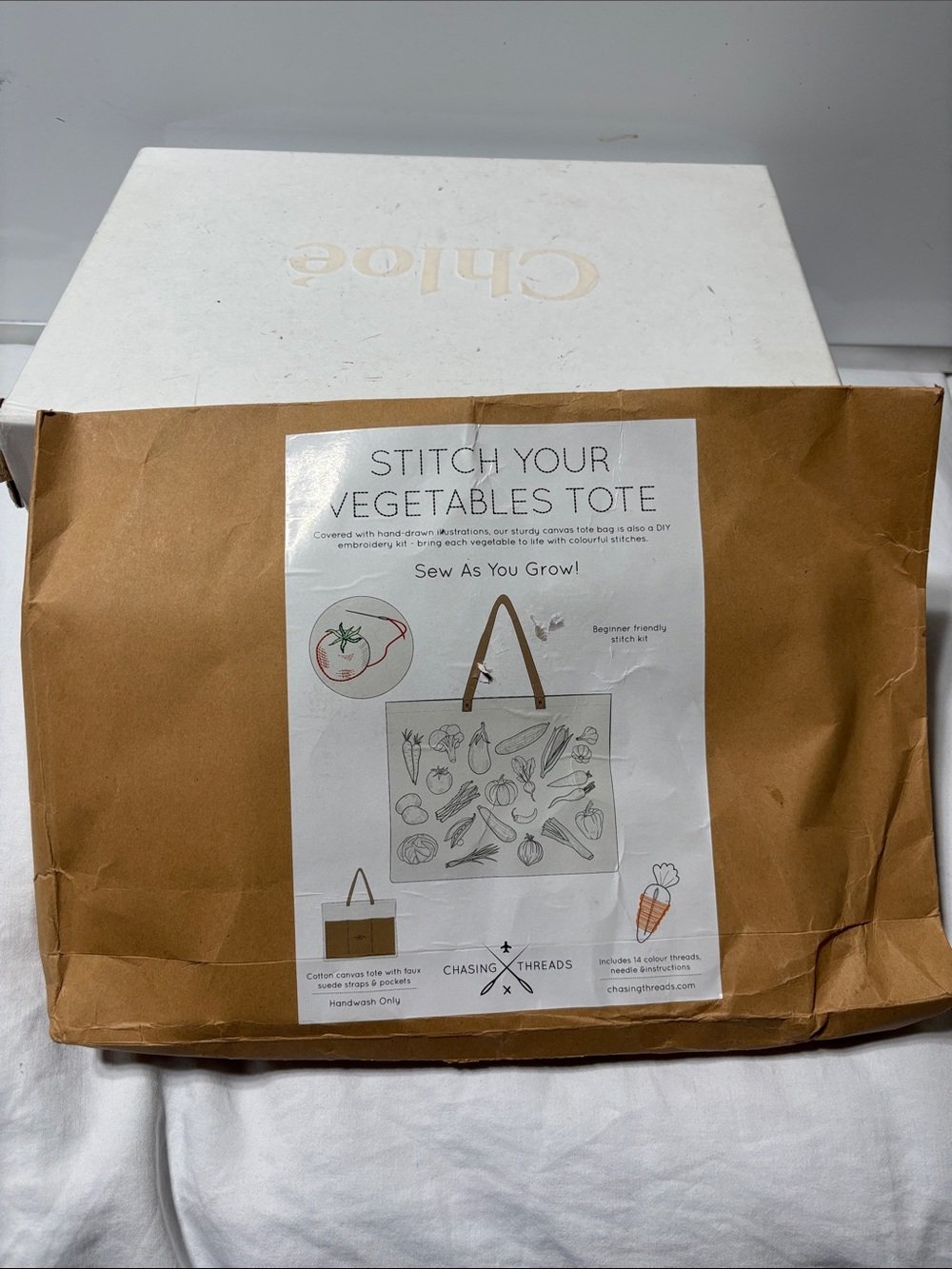 Stitch Your Vegetables Tote Kit - White Canvas. NWT